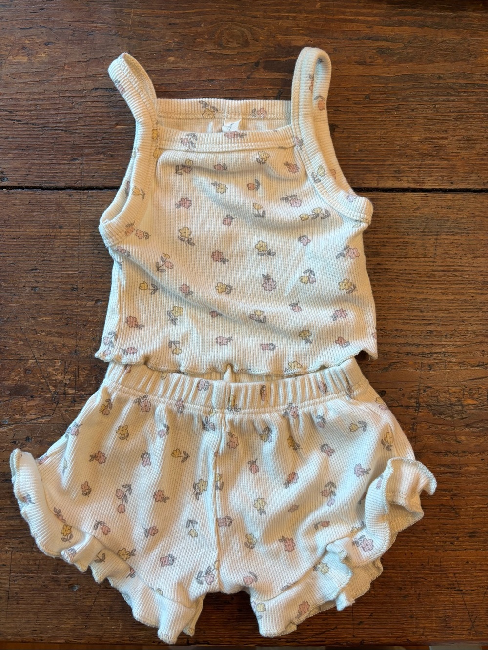 Quincy Mae Organic Cotton Cream Ribbed Floral Set with Pastel Flowers, 0-3 MOS
